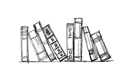 手绘铅笔画图书馆图书素材