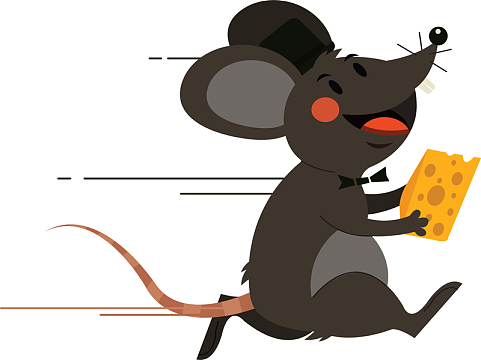 拿着奶酪奔跑的老鼠