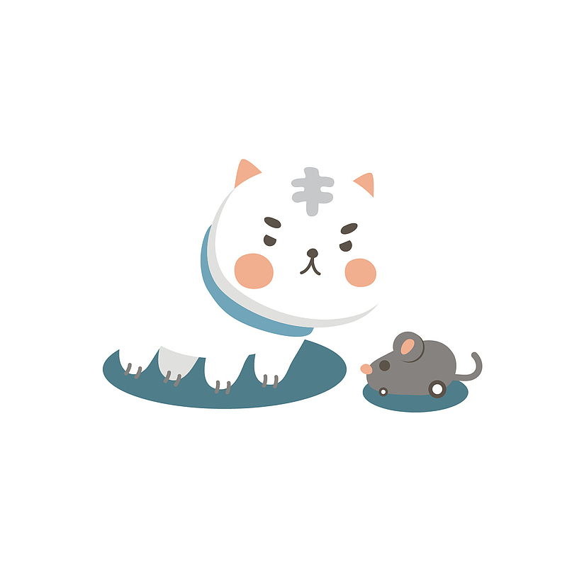 白色抓老鼠猫咪手绘