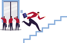 商务男士奔跑上楼梯