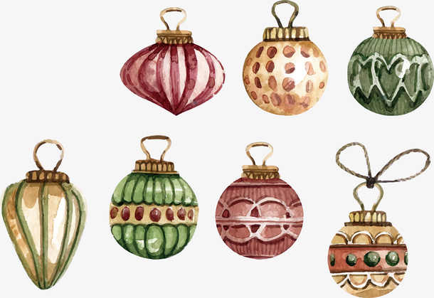 水彩手绘圣诞节圣诞球