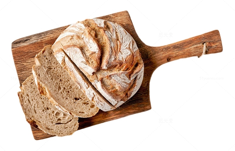 砧板上切开带裂纹的面包俯视图