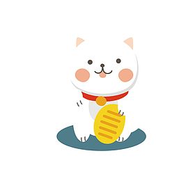 白色玩毛线猫咪手绘