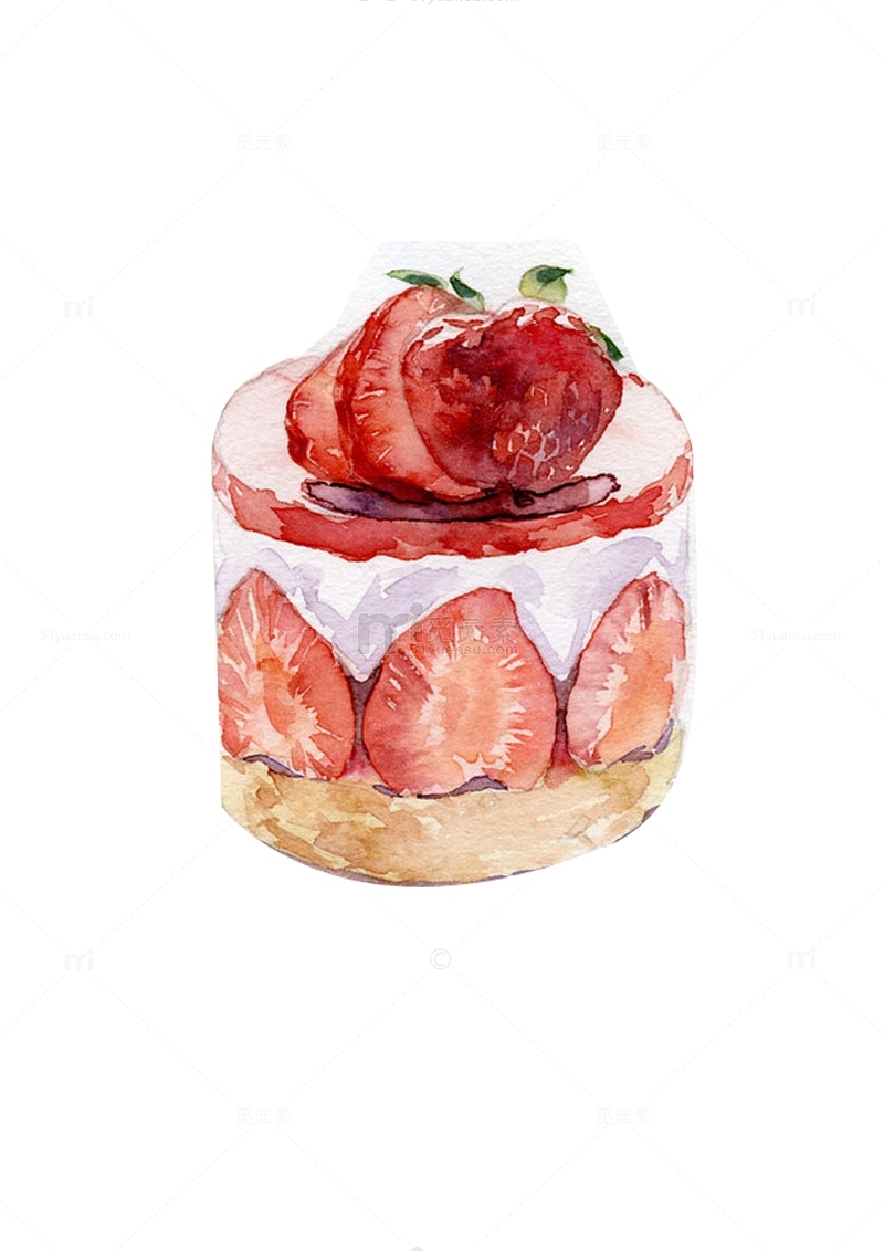 卡通手绘水彩草莓奶油蛋糕