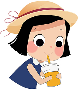 卡通手绘喝饮料的女孩素材