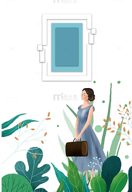 微笑女孩春天走路插画