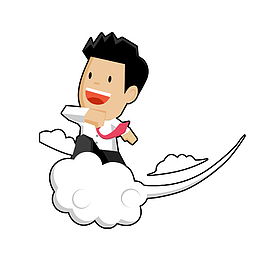 卡通站在云朵上的商务人士