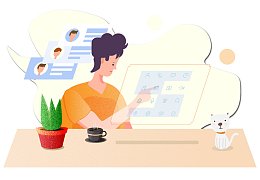 手绘人物插图招聘季查看简历的人