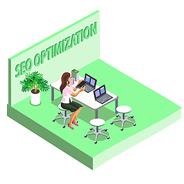 2D立体卡通办公室职员玩电脑SEO