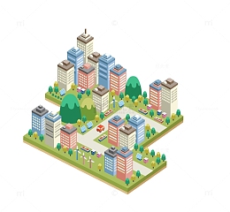 等距城市建筑插画