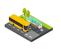 2.5D立体公交站公交车