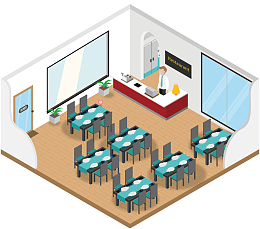 矢量立体餐厅一角插画