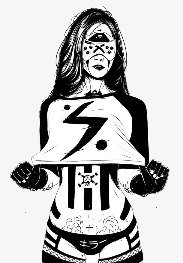 黑白插画炫酷美女