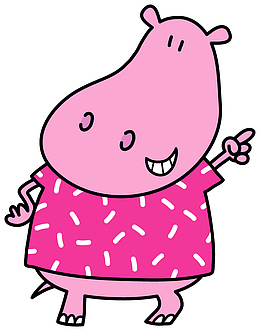 手绘儿童画卡通动物紫色衣服小河