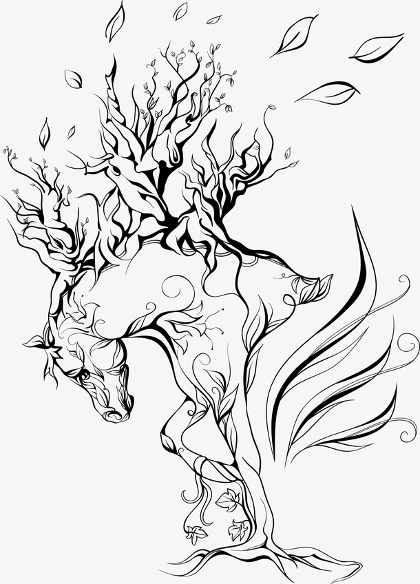 精致马身纹身刺青图形矢量图