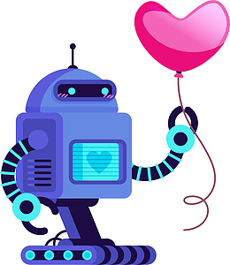 手拿爱心气球的机器人插画矢量图