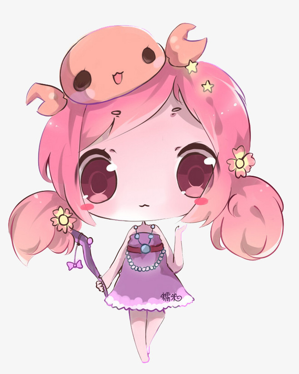 粉色螃蟹少女插画