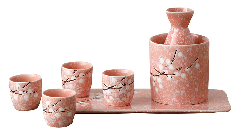 日式粉色陶瓷酒杯套装