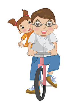 骑车带小孩的男人