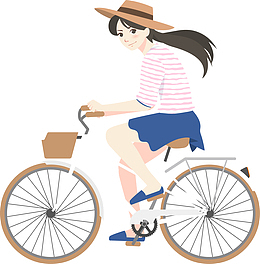 卡通夏季骑自行车少女插画装饰