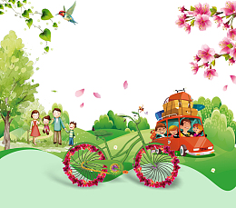 绿色清新唯美春游海报背景