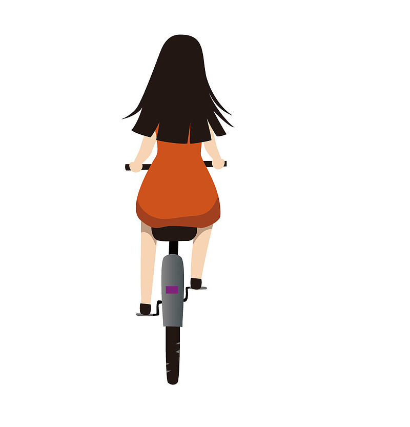 卡通手绘可爱女孩骑自行车