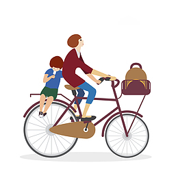 手绘卡通骑单车载人图案