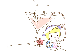 喝饮料的女孩卡通图