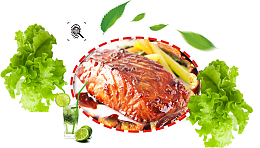 美食节特色烤鱼生菜平面装饰