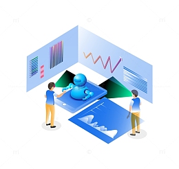 立体图表科技展示矢量插画