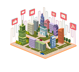 等距城市建筑插画楼群