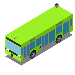 手绘卡通绿色公交车