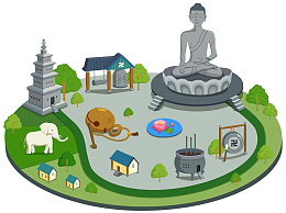 卡通立体寺庙免抠图