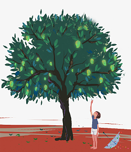 png站在芒果树下的男孩pngpng芒果和果汁插画pngpng可爱的卡通芒果