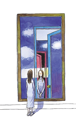 卡通几米漫画照镜子手绘插画矢量