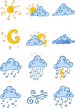 手绘卡通天气预报图标