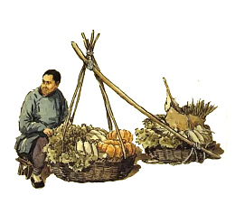 旧时挑扁担卖菜的人