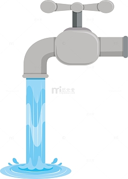灰色打开的水龙头