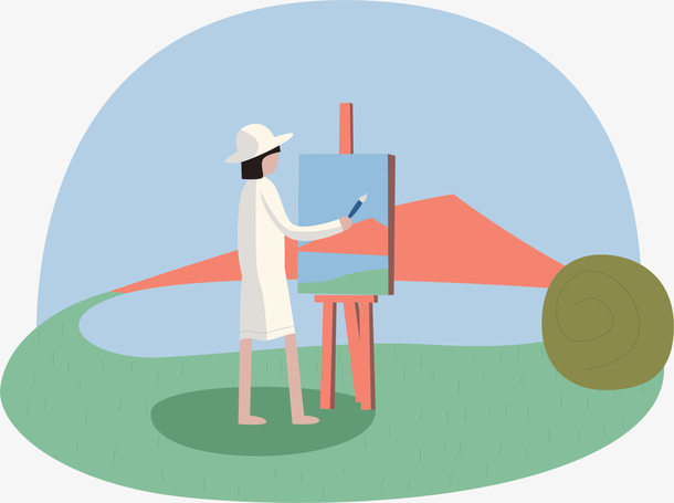 海边写生绘画的人