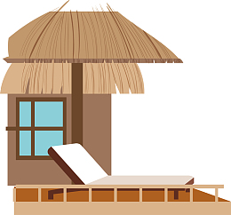 清凉夏日海边休闲屋矢量素材