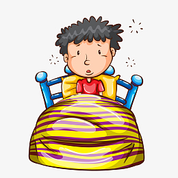卡通准备睡觉的男孩