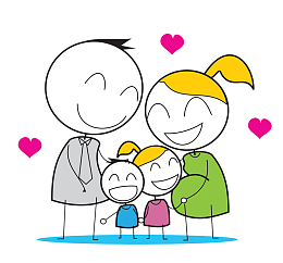 手绘高兴的一家人免抠图