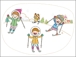 免抠卡通雪地里滑雪的孩子