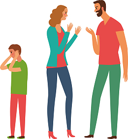 吵架的父母和捂耳朵的孩子