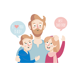 卡通手绘父亲与孩子插画