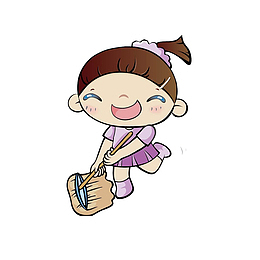 开心拖地的小女孩
