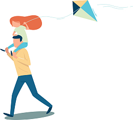 带着孩子放风筝的人