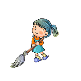 小女孩拖地
