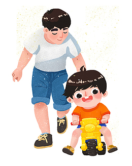 手绘可爱卡通插画父亲节爸爸带孩