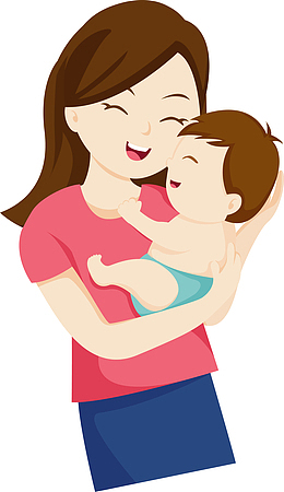 开心妈妈抱着孩子矢量图